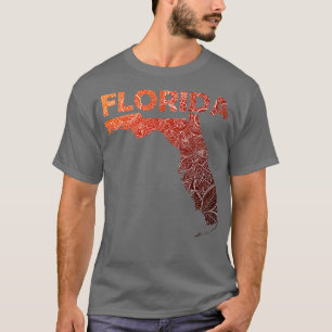 Colourful mandala art map of Florida with text in  T-Shirt