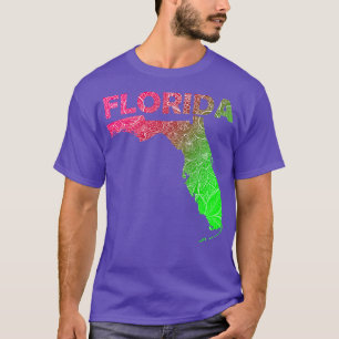 Colourful mandala art map of Florida with text in T-Shirt