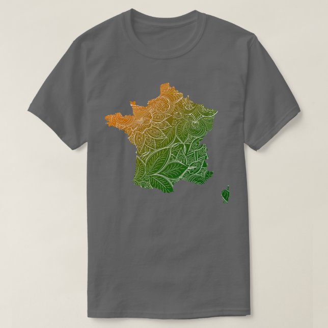 Colourful mandala art map of France with text in g T-Shirt (Design Front)