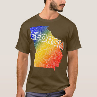 Colourful mandala art map of Georgia with text in  T-Shirt