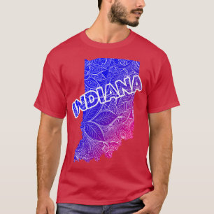 Colourful mandala art map of Indiana with text in T-Shirt