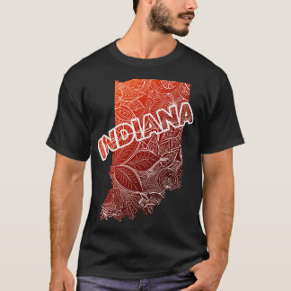 Colourful mandala art map of Indiana with text in T-Shirt