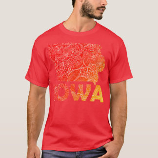 Colourful mandala art map of Iowa with text in red T-Shirt