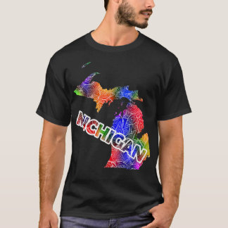 Colourful mandala art map of Michigan with text in T-Shirt