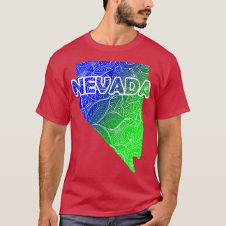 Colourful mandala art map of Nevada with text in b T-Shirt