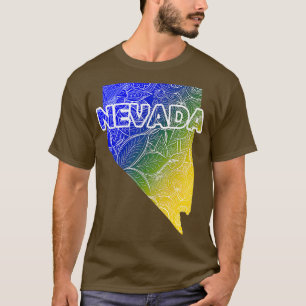 Colourful mandala art map of Nevada with text in b T-Shirt