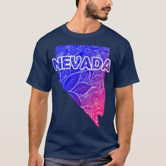 Colourful mandala art map of Nevada with text in b T-Shirt