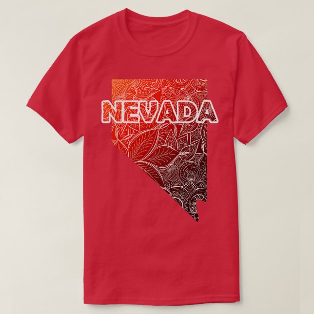 Colourful mandala art map of Nevada with text in b T-Shirt (Design Front)