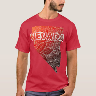 Colourful mandala art map of Nevada with text in b T-Shirt