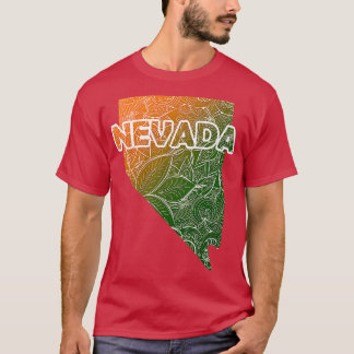 Colourful mandala art map of Nevada with text in g T-Shirt