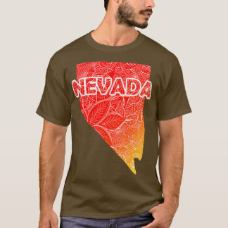 Colourful mandala art map of Nevada with text in r T-Shirt