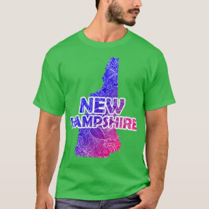 Colourful mandala art map of New Hampshire with te T-Shirt