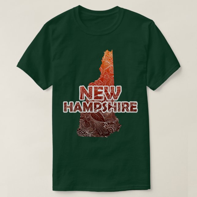 Colourful mandala art map of New Hampshire with te T-Shirt (Design Front)