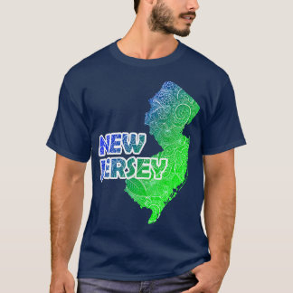 Colourful mandala art map of New Jersey with text T-Shirt