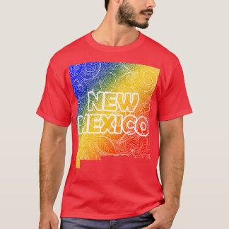Colourful mandala art map of New Mexico with text  T-Shirt