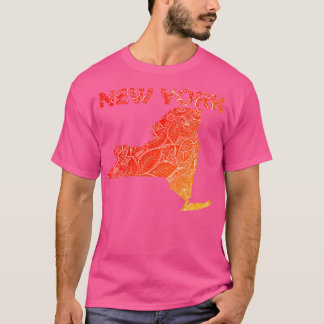 Colourful mandala art map of New York with text in T-Shirt