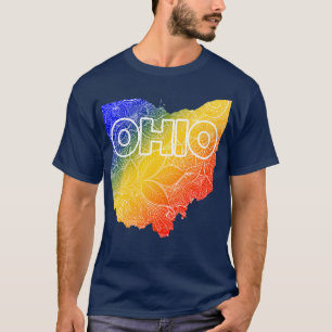 Colourful mandala art map of Ohio with text in blu T-Shirt