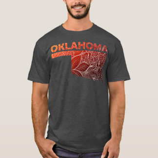 Colourful mandala art map of Oklahoma with text in T-Shirt