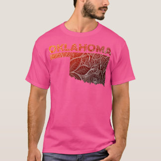 Colourful mandala art map of Oklahoma with text in T-Shirt