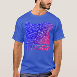 Colourful mandala art map of Oregon with text in b T-Shirt