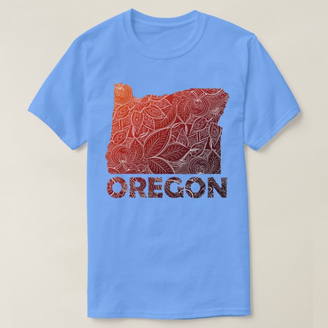 Colourful mandala art map of Oregon with text in b T-Shirt (Design Front)