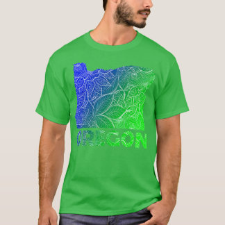 Colourful mandala art map of Oregon with text in b T-Shirt