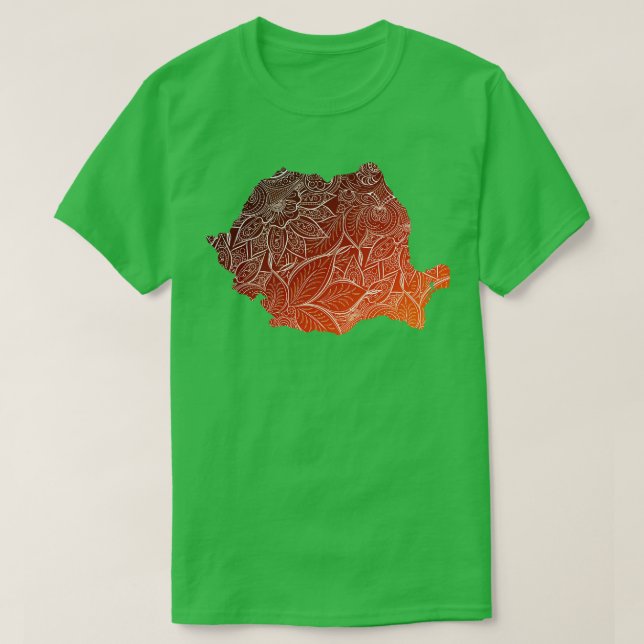 Colourful mandala art map of Romania with text in  T-Shirt (Design Front)