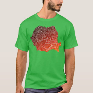 Colourful mandala art map of Romania with text in  T-Shirt