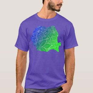 Colourful mandala art map of Romania with text in  T-Shirt