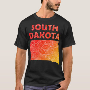 Colourful mandala art map of South Dakota with tex T-Shirt