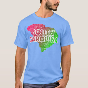Colourful mandala art map of South olina with text T-Shirt