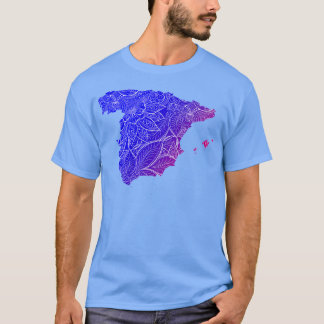 Colourful mandala art map of Spain with text in bl T-Shirt