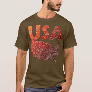 Colourful mandala art map of the United States of  T-Shirt