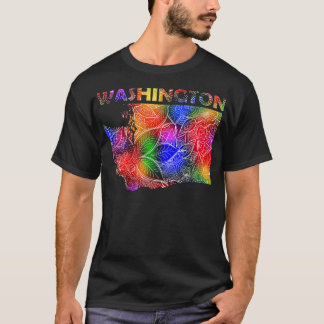 Colourful mandala art map of Washington with text T-Shirt