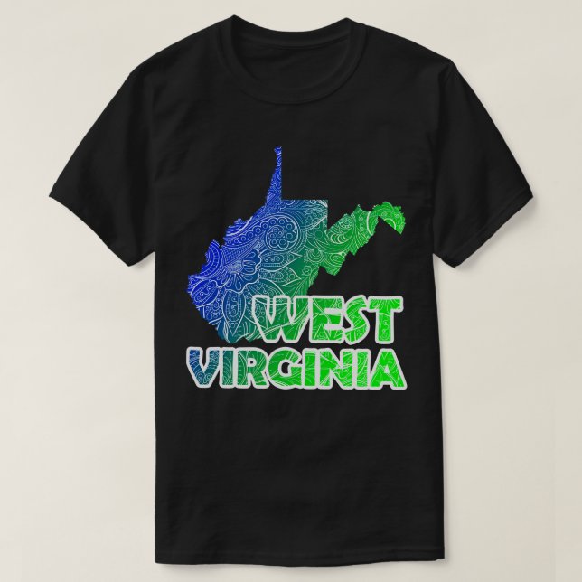 Colourful mandala art map of West Virginia with te T-Shirt (Design Front)