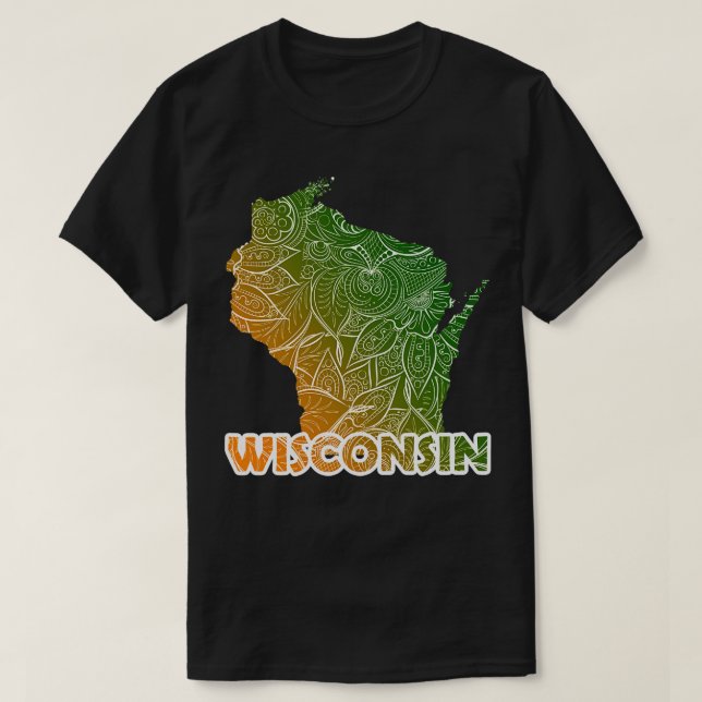 Colourful mandala art map of Wisconsin with text i T-Shirt (Design Front)