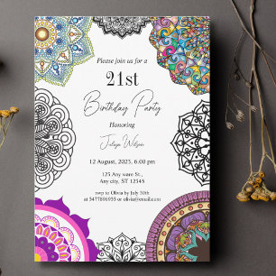 Colourful mandala Birthday  Invitation