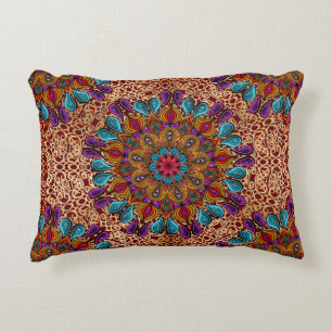    Colourful Mandala Boho Stylish Maximalist Hippi Decorative Cushion