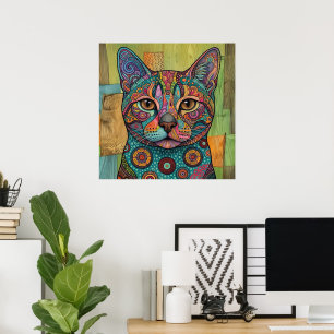 Colourful Mandala Cat Portrait Vibrant Wall Art