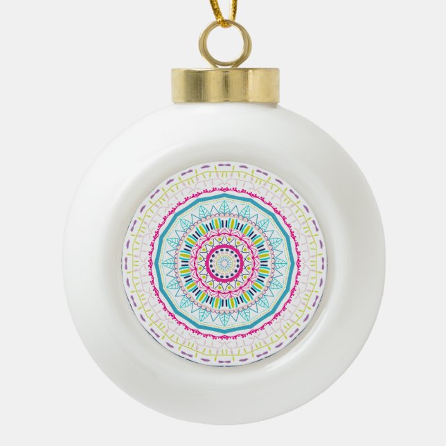 colourful mandala ceramic ball christmas ornament (Front)