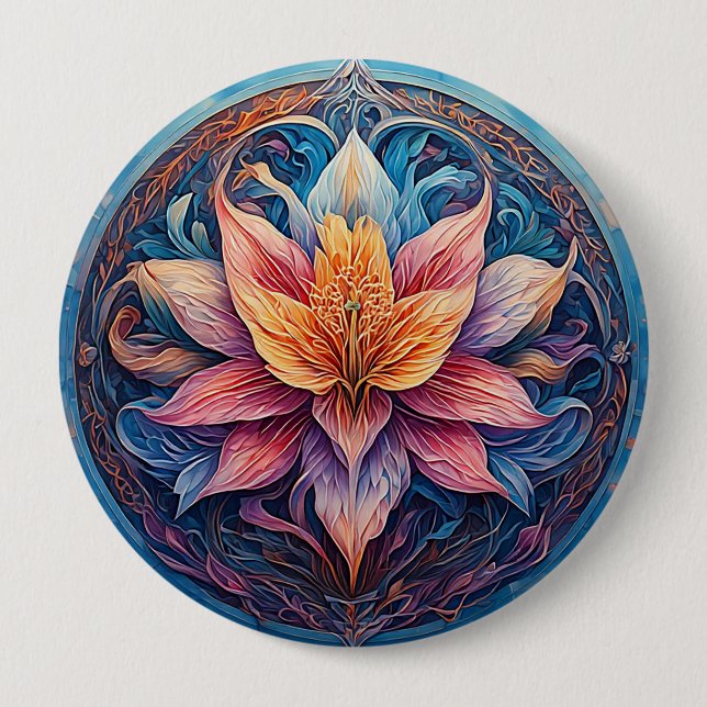 Colourful Mandala Flower Design 10 Cm Round Badge (Front)