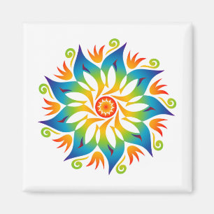 Colourful Mandala Flower Rainbow Wheel Magnet