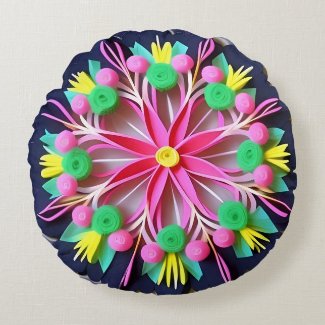 Colourful Mandala Flower Round Cushion (Front)