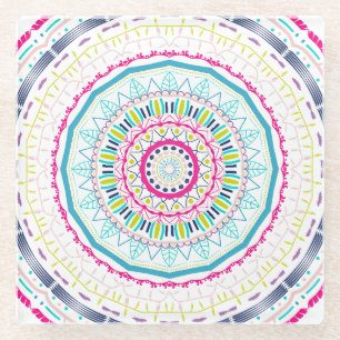 colourful mandala glass coaster