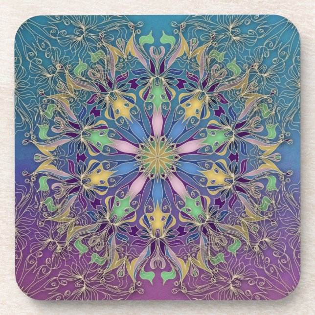 Colourful Mandala Hard Plastic Coaster (Front)