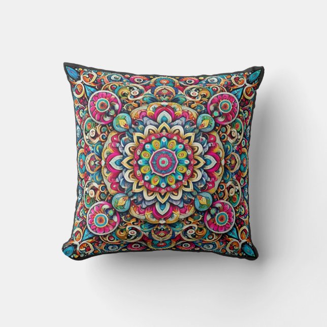 Colourful Mandala - Intricate Boho Cushion (Front)