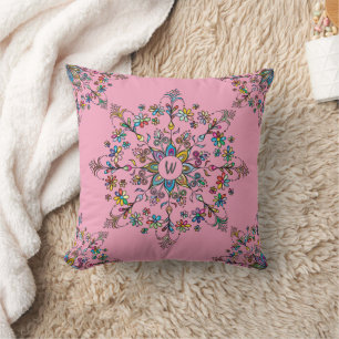 Colourful Mandala Monogrammed Throw Pillow