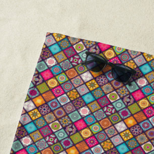 Colourful mandala Moroccan art beach style Towel