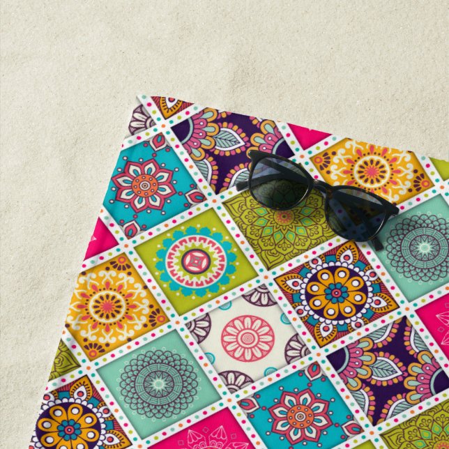 Colourful mandala Moroccan art beach style Towel (In Situ)