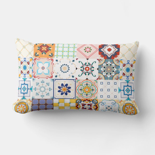 Colourful Mandala/Moroccan Tile Lumbar Pillow (Front)